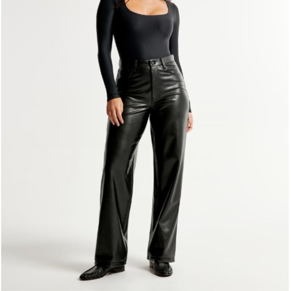 Abercrombie Curve Love Vegan Leather High Rise Loose Pant - BLACK, 30 LONG
